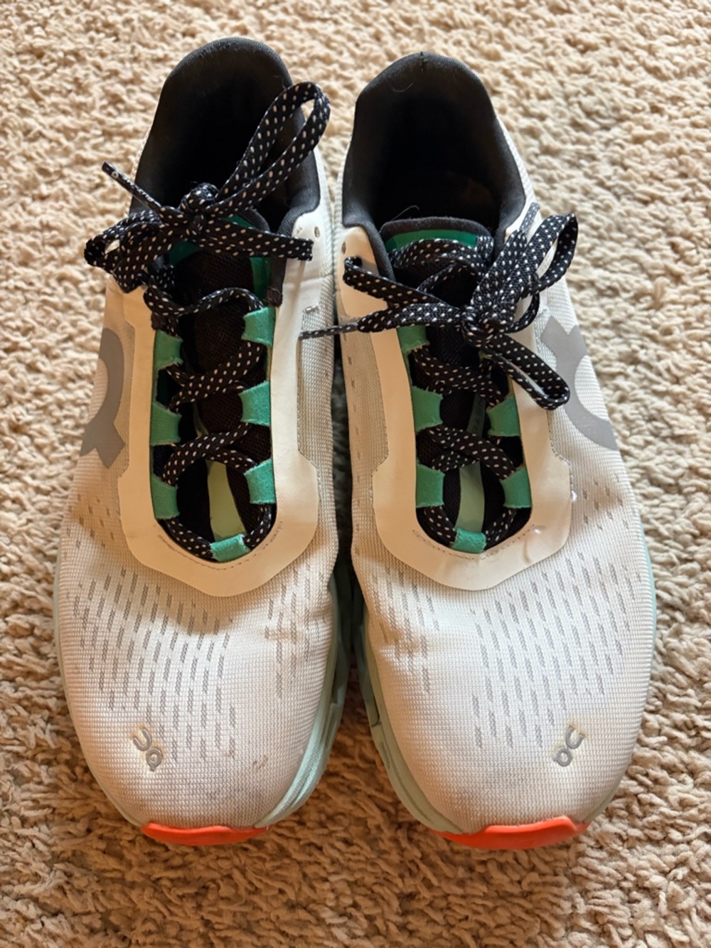 On Running Light Gray and Mint Running Sneakers